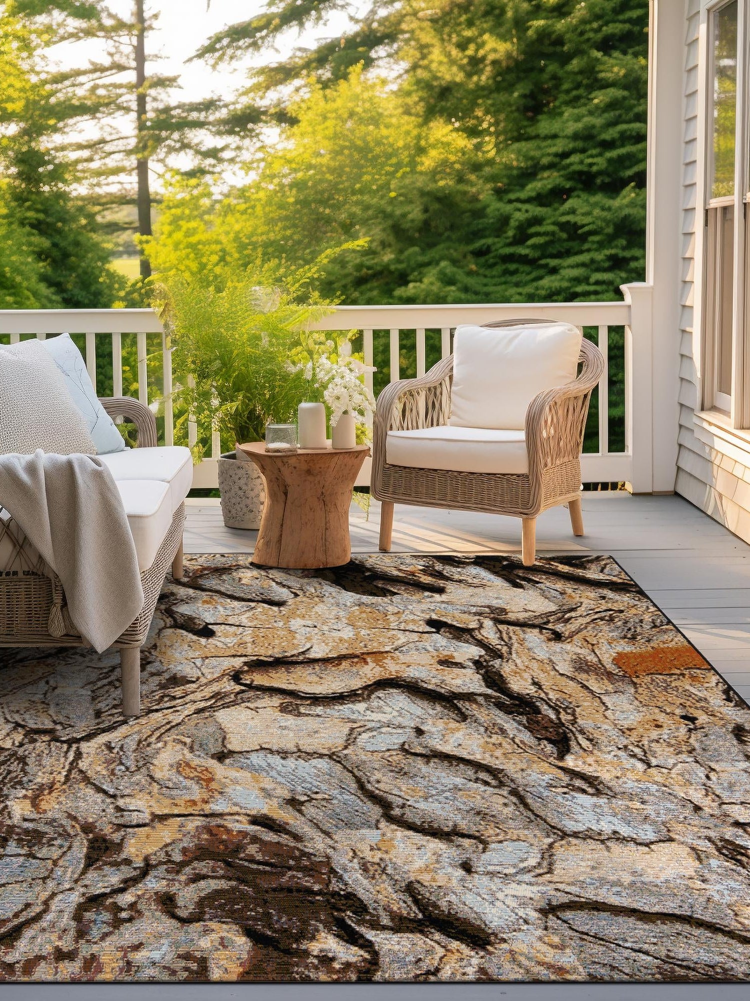 Multicolor 7' 10 x 7' 10 Outdoor Modern Square Area Rug Weather Resistant for Patio, Deck, Terrace, Balcony, Porch 100% Polypropylene Modern Outside Carpet for Sale at Rug Engine