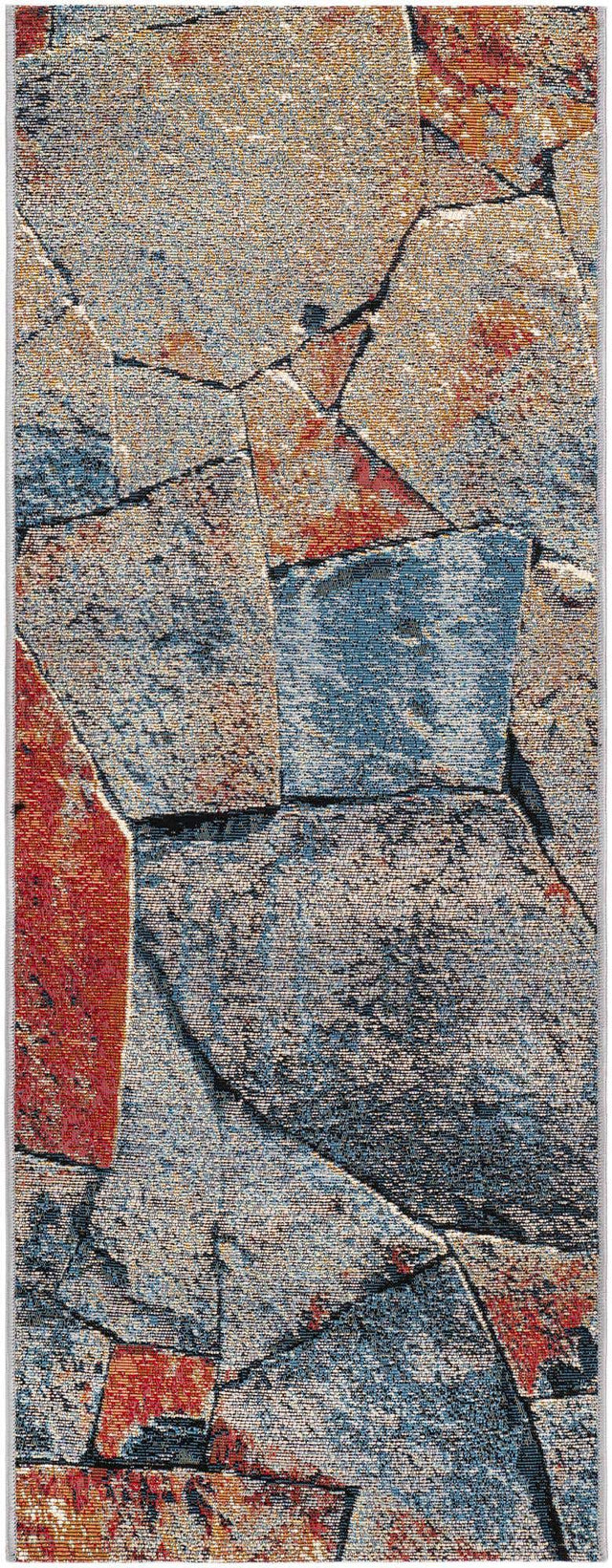 Multicolor 2' x 5' 1 Outdoor Modern Runner Area Rug Weather Resistant for Patio, Deck, Terrace, Balcony, Porch 100% Polypropylene Modern Outside Carpet for Sale at Rug Engine