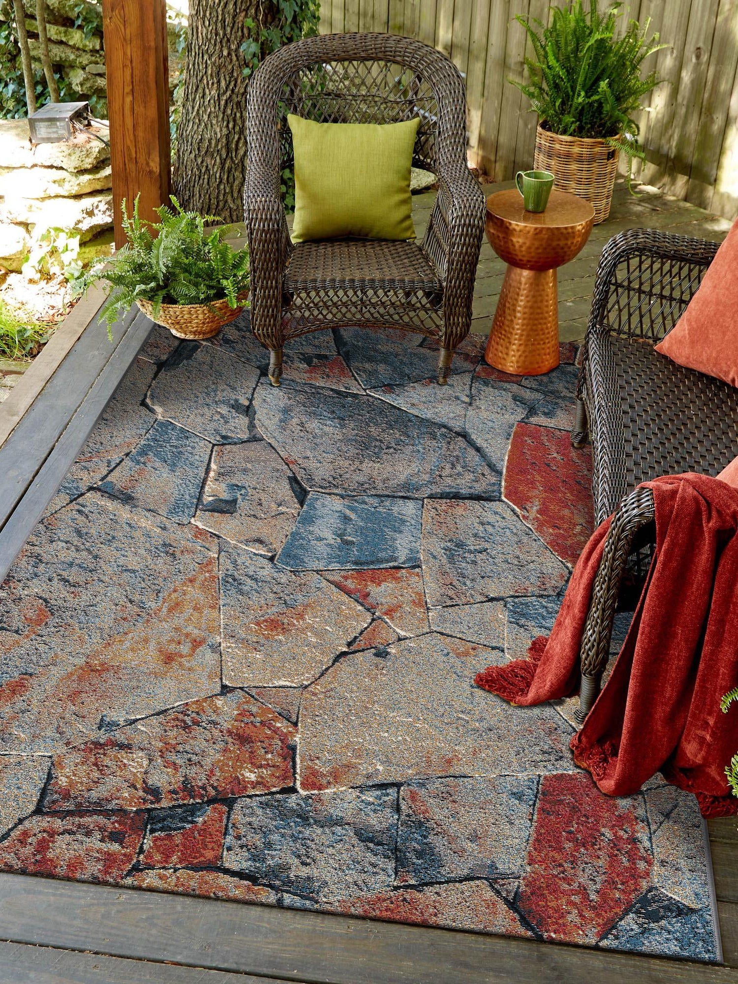 Multicolor 4' 1 x 6' 1 Outdoor Modern Rectangle Area Rug Weather Resistant for Patio, Deck, Terrace, Balcony, Porch 100% Polypropylene Modern Outside Carpet for Sale at Rug Engine