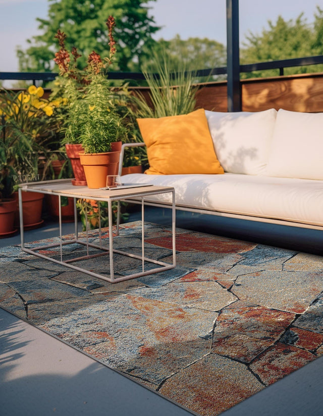 Multicolor 2' x 3' Outdoor Modern Rectangle Area Rug Weather Resistant for Patio, Deck, Terrace, Balcony, Porch 100% Polypropylene Modern Outside Carpet for Sale at Rug Engine
