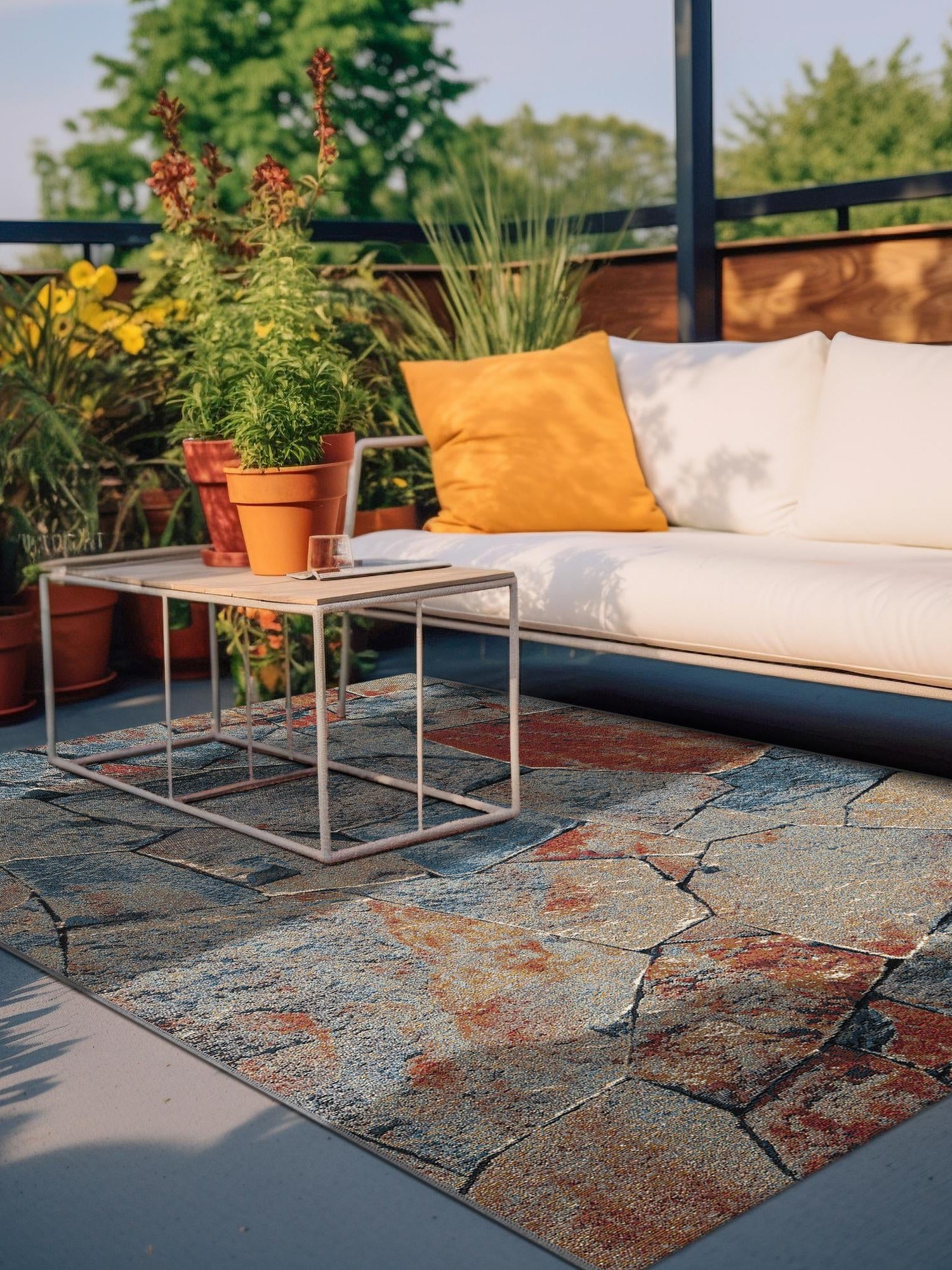 Multicolor 10' x 14' 1 Outdoor Modern Rectangle Area Rug Weather Resistant for Patio, Deck, Terrace, Balcony, Porch 100% Polypropylene Modern Outside Carpet for Sale at Rug Engine