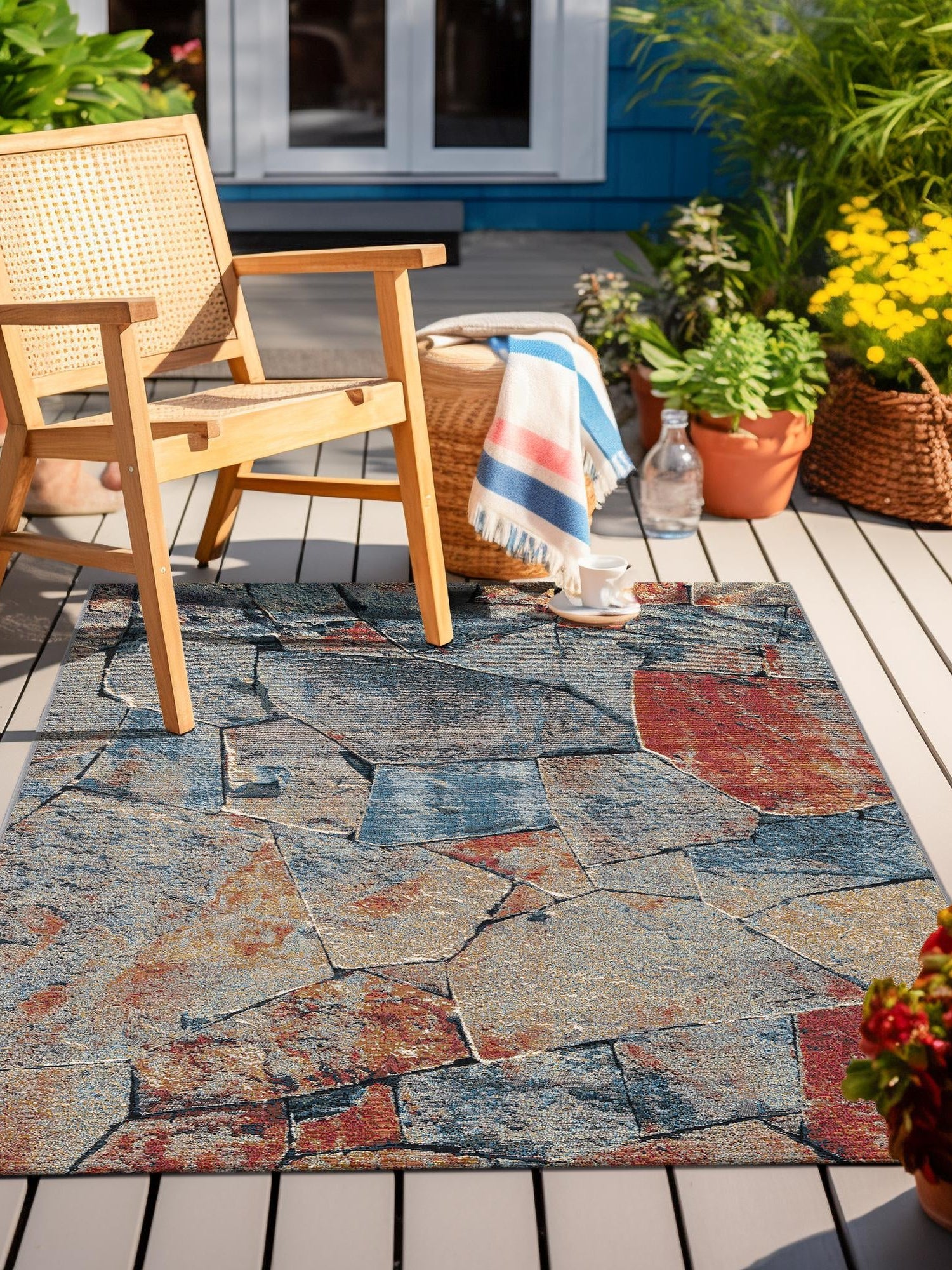 Multicolor 9' x 12' Outdoor Modern Rectangle Area Rug Weather Resistant for Patio, Deck, Terrace, Balcony, Porch 100% Polypropylene Modern Outside Carpet for Sale at Rug Engine
