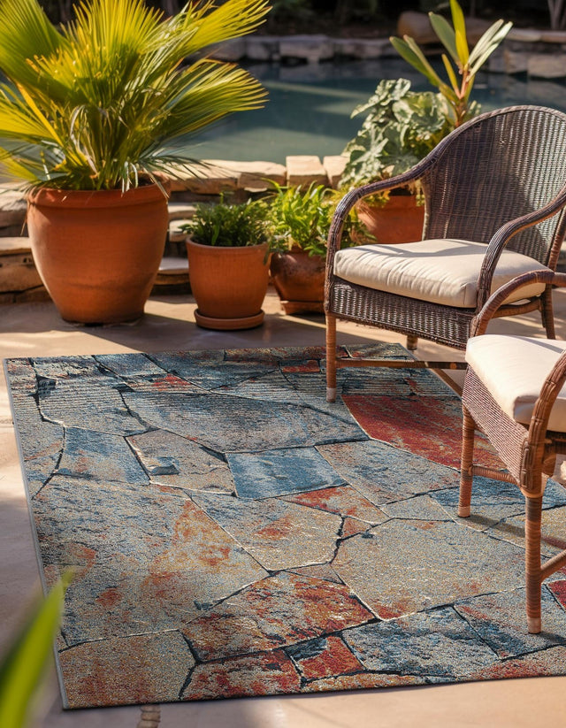 Multicolor 5' 1 x 7' 1 Outdoor Modern Rectangle Area Rug Weather Resistant for Patio, Deck, Terrace, Balcony, Porch 100% Polypropylene Modern Outside Carpet for Sale at Rug Engine
