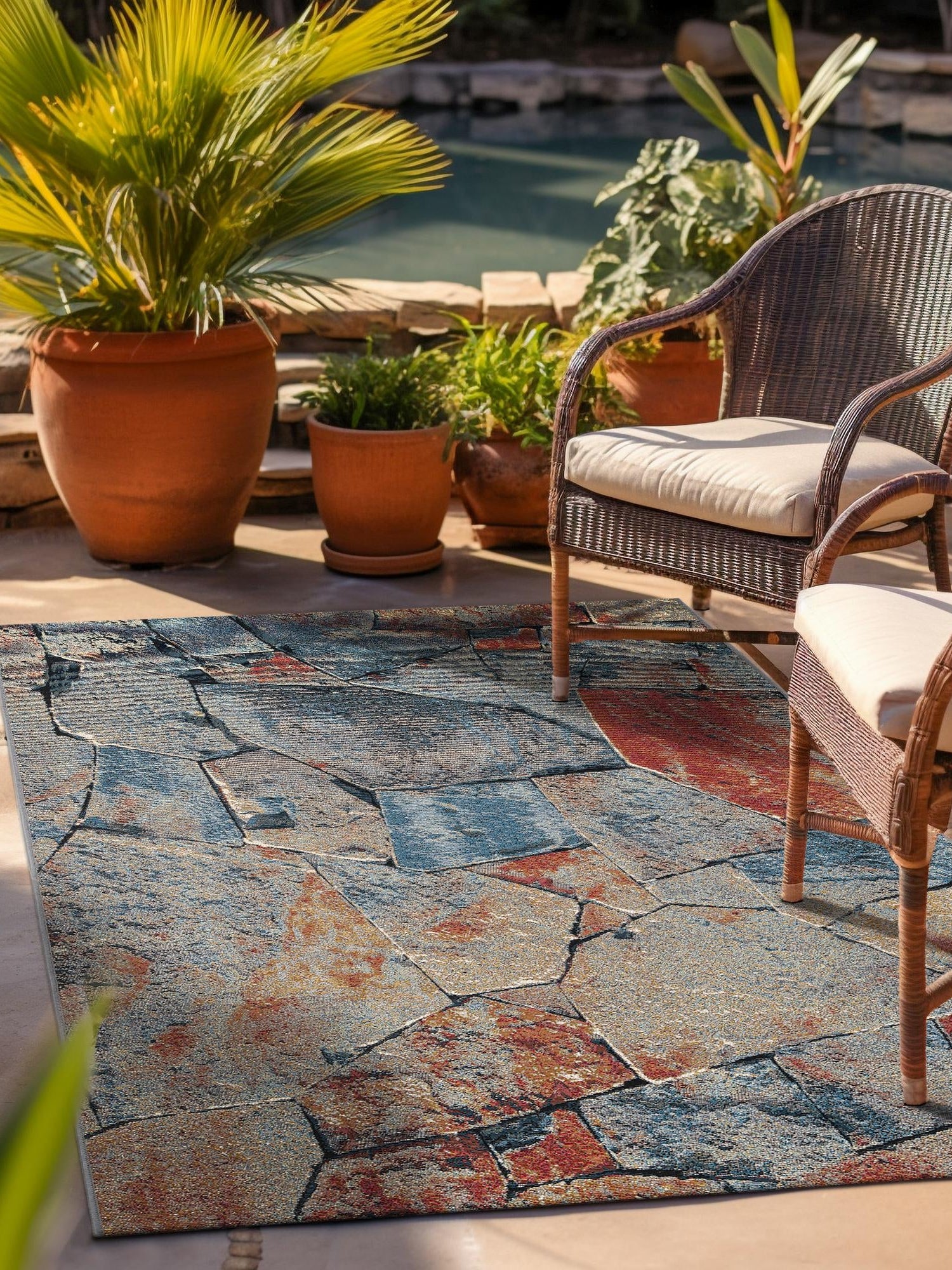 Multicolor 5' 1 x 8' Outdoor Modern Rectangle Area Rug Weather Resistant for Patio, Deck, Terrace, Balcony, Porch 100% Polypropylene Modern Outside Carpet for Sale at Rug Engine