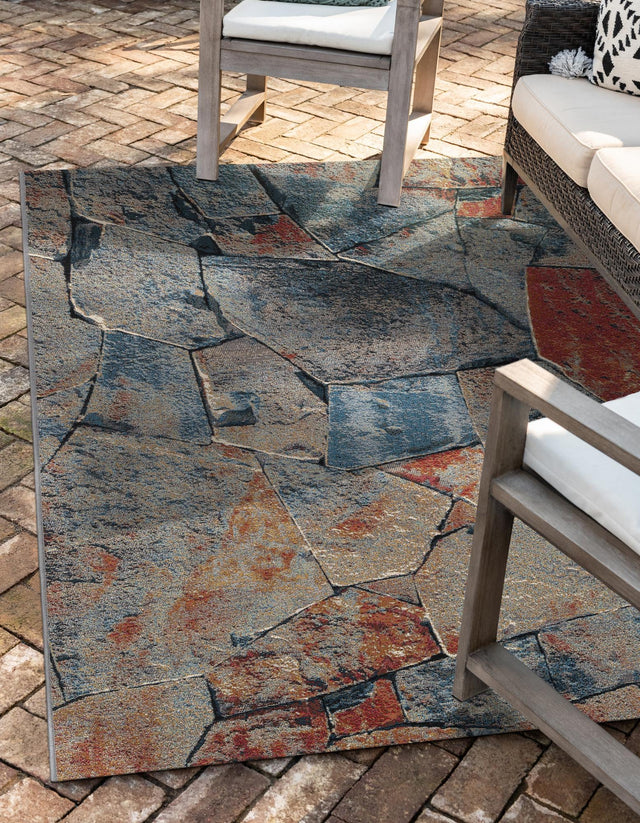 Multicolor 5' 1 x 8' Outdoor Modern Rectangle Area Rug Weather Resistant for Patio, Deck, Terrace, Balcony, Porch 100% Polypropylene Modern Outside Carpet for Sale at Rug Engine