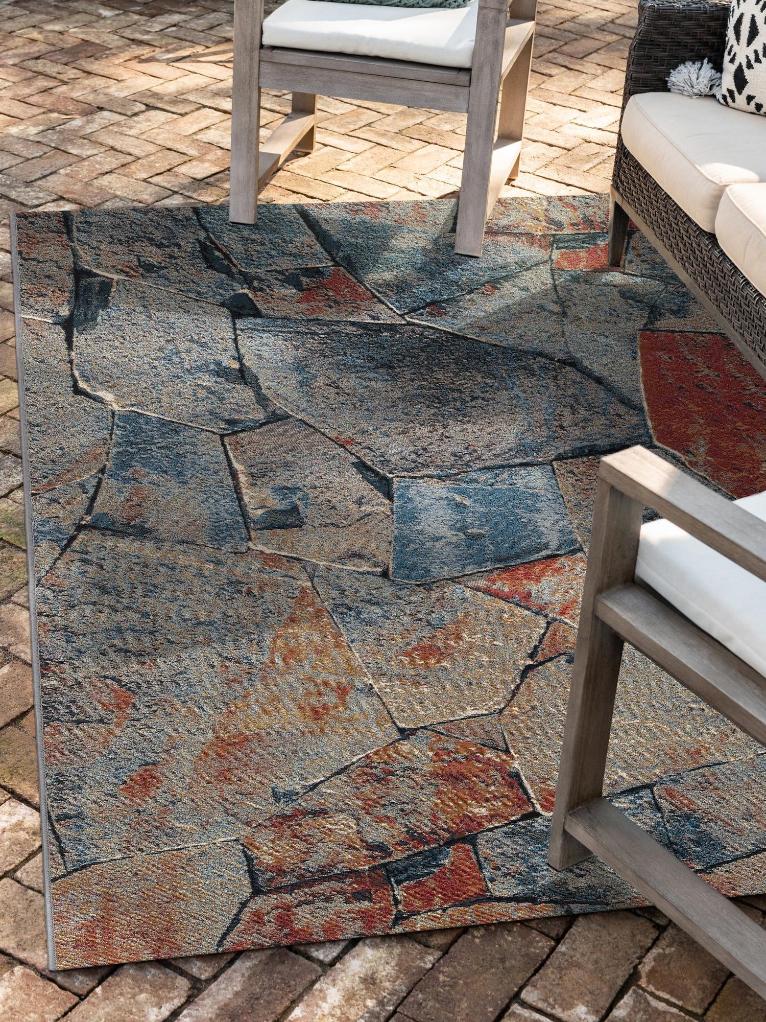 Multicolor 9' x 12' Outdoor Modern Rectangle Area Rug Weather Resistant for Patio, Deck, Terrace, Balcony, Porch 100% Polypropylene Modern Outside Carpet for Sale at Rug Engine