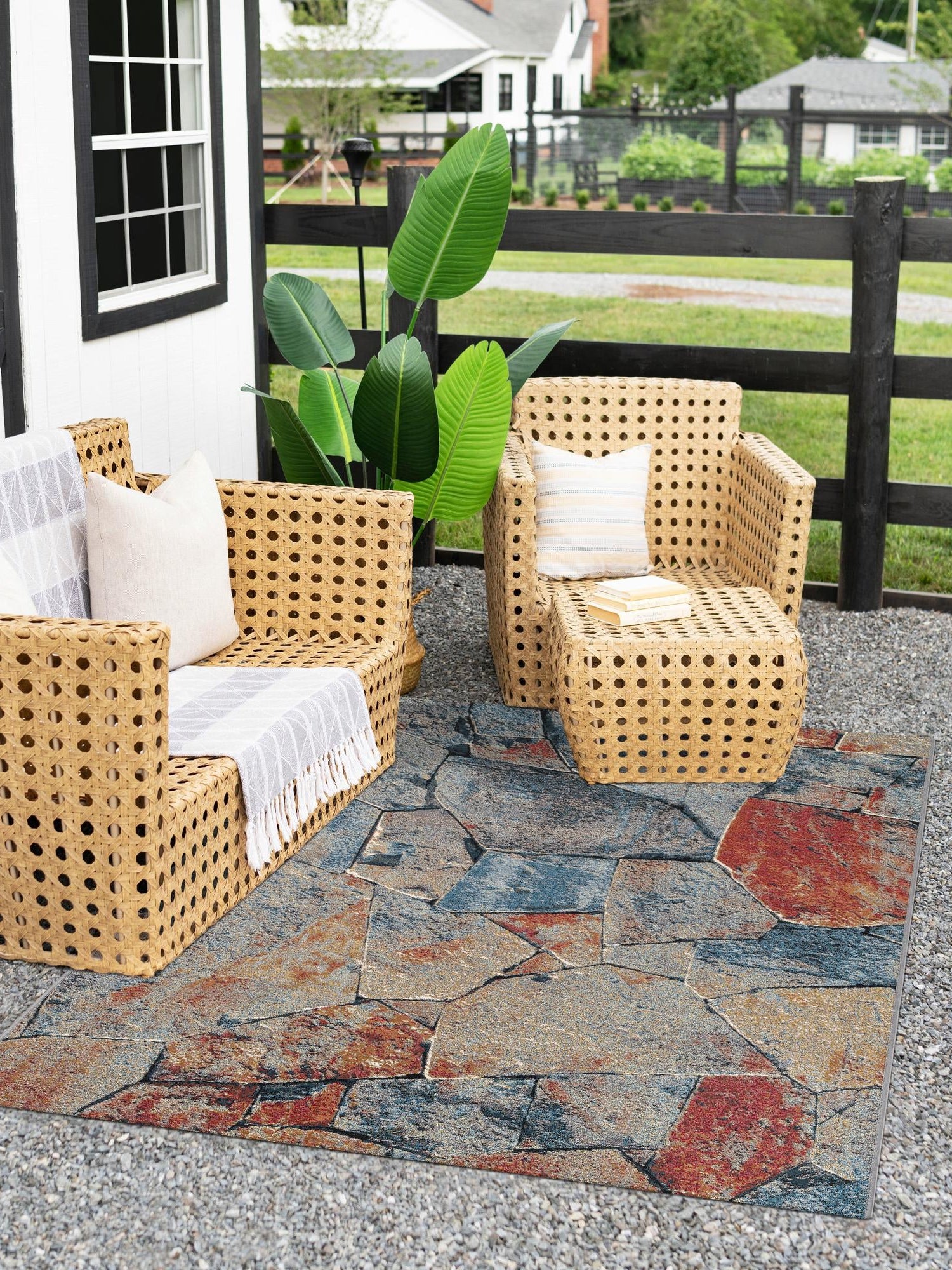 Multicolor 4' 1 x 6' 1 Outdoor Modern Rectangle Area Rug Weather Resistant for Patio, Deck, Terrace, Balcony, Porch 100% Polypropylene Modern Outside Carpet for Sale at Rug Engine