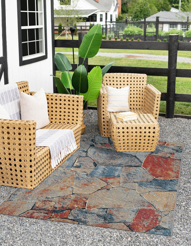 Multicolor 10' x 14' 1 Outdoor Modern Rectangle Area Rug Weather Resistant for Patio, Deck, Terrace, Balcony, Porch 100% Polypropylene Modern Outside Carpet for Sale at Rug Engine