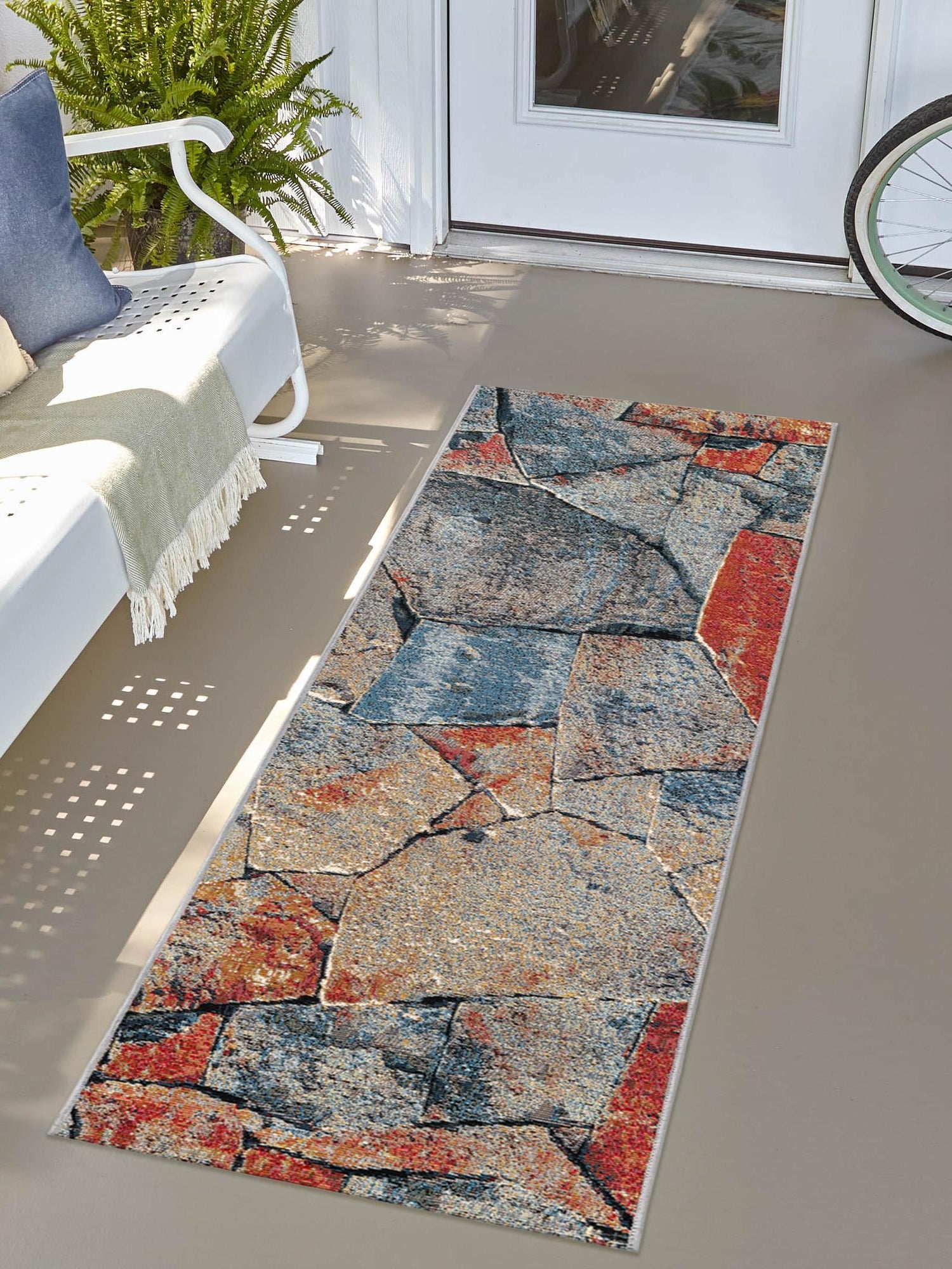 Multicolor 2' x 5' 1 Outdoor Modern Runner Area Rug Weather Resistant for Patio, Deck, Terrace, Balcony, Porch 100% Polypropylene Modern Outside Carpet for Sale at Rug Engine