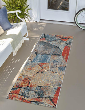 Multicolor 2' x 6' 1 Outdoor Modern Runner Area Rug Weather Resistant for Patio, Deck, Terrace, Balcony, Porch 100% Polypropylene Modern Outside Carpet for Sale at Rug Engine