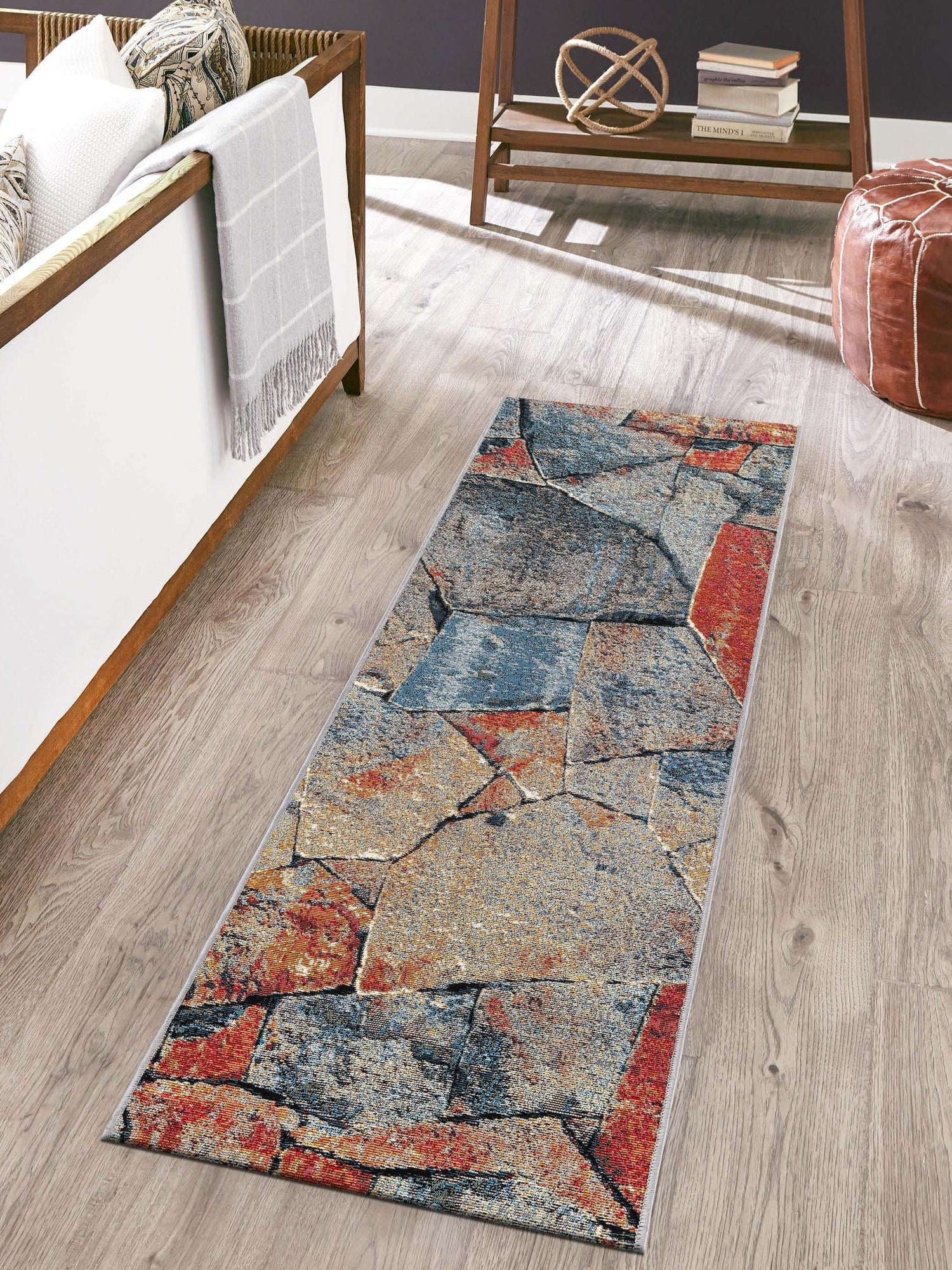 Multicolor 2' x 5' 1 Outdoor Modern Runner Area Rug Weather Resistant for Patio, Deck, Terrace, Balcony, Porch 100% Polypropylene Modern Outside Carpet for Sale at Rug Engine