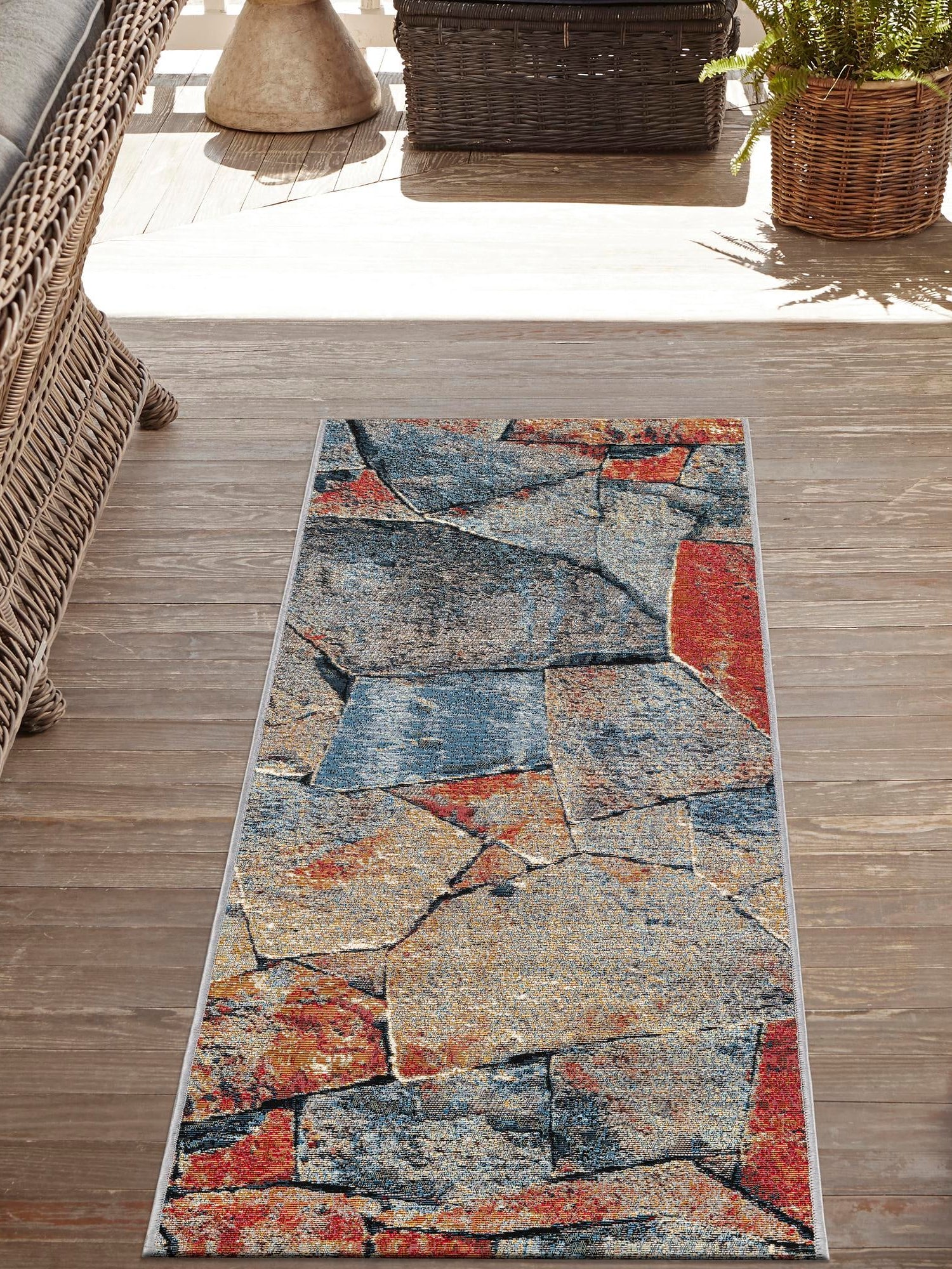 Multicolor 2' x 5' 1 Outdoor Modern Runner Area Rug Weather Resistant for Patio, Deck, Terrace, Balcony, Porch 100% Polypropylene Modern Outside Carpet for Sale at Rug Engine