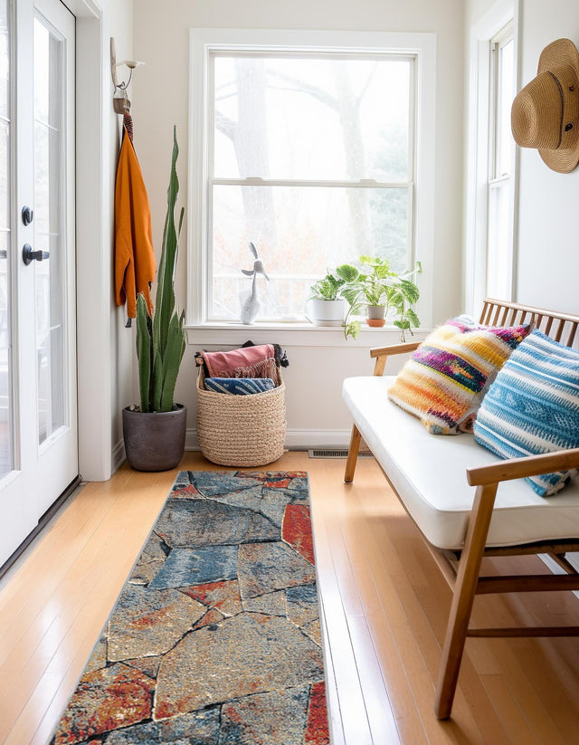 Multicolor 2' 7 x 12' Outdoor Modern Runner Area Rug Weather Resistant for Patio, Deck, Terrace, Balcony, Porch 100% Polypropylene Modern Outside Carpet for Sale at Rug Engine