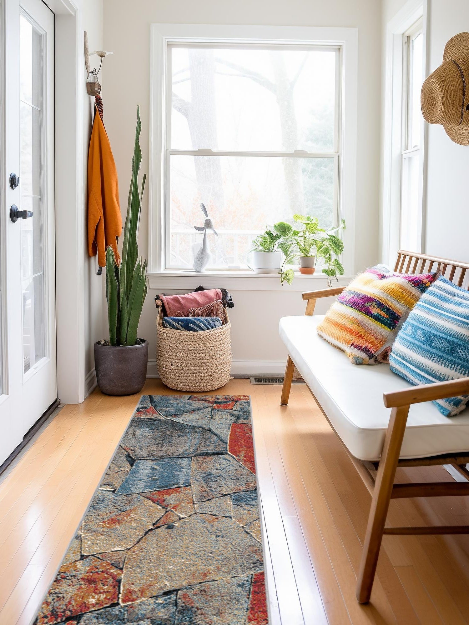 Multicolor 2' x 5' 1 Outdoor Modern Runner Area Rug Weather Resistant for Patio, Deck, Terrace, Balcony, Porch 100% Polypropylene Modern Outside Carpet for Sale at Rug Engine