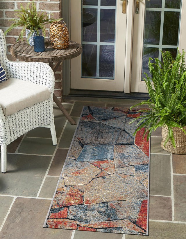 Multicolor 2' 7 x 12' Outdoor Modern Runner Area Rug Weather Resistant for Patio, Deck, Terrace, Balcony, Porch 100% Polypropylene Modern Outside Carpet for Sale at Rug Engine