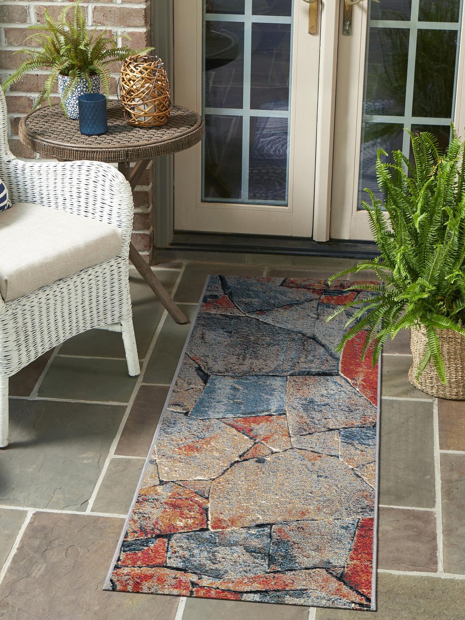 Multicolor 2' x 5' 1 Outdoor Modern Runner Area Rug Weather Resistant for Patio, Deck, Terrace, Balcony, Porch 100% Polypropylene Modern Outside Carpet for Sale at Rug Engine