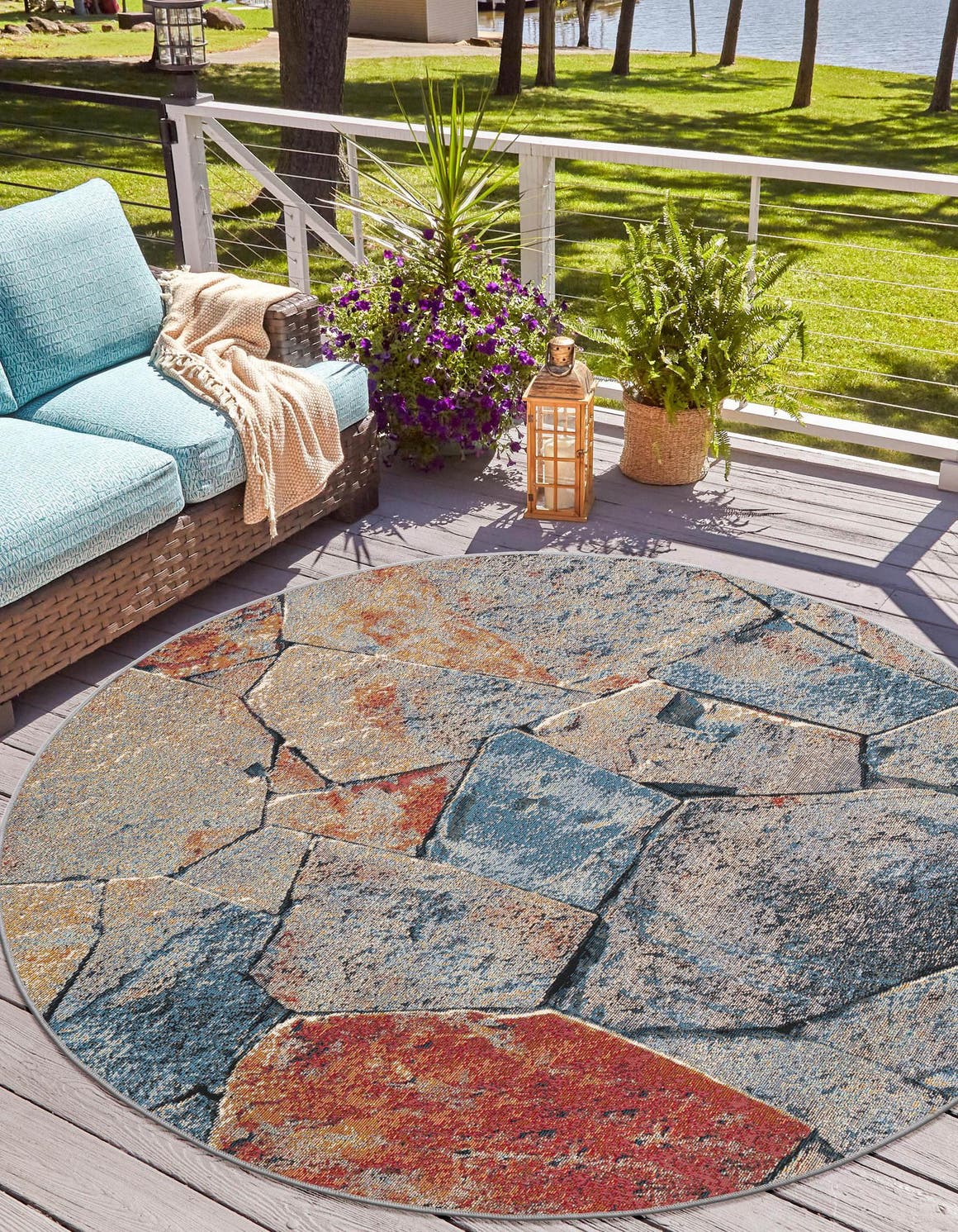 Multicolor 3' 1 x 3' 1 Outdoor Modern Round Area Rug Weather Resistant for Patio, Deck, Terrace, Balcony, Porch 100% Polypropylene Modern Outside Carpet for Sale at Rug Engine