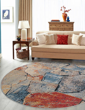 Multicolor 4' 1 x 4' 1 Outdoor Modern Round Area Rug Weather Resistant for Patio, Deck, Terrace, Balcony, Porch 100% Polypropylene Modern Outside Carpet for Sale at Rug Engine