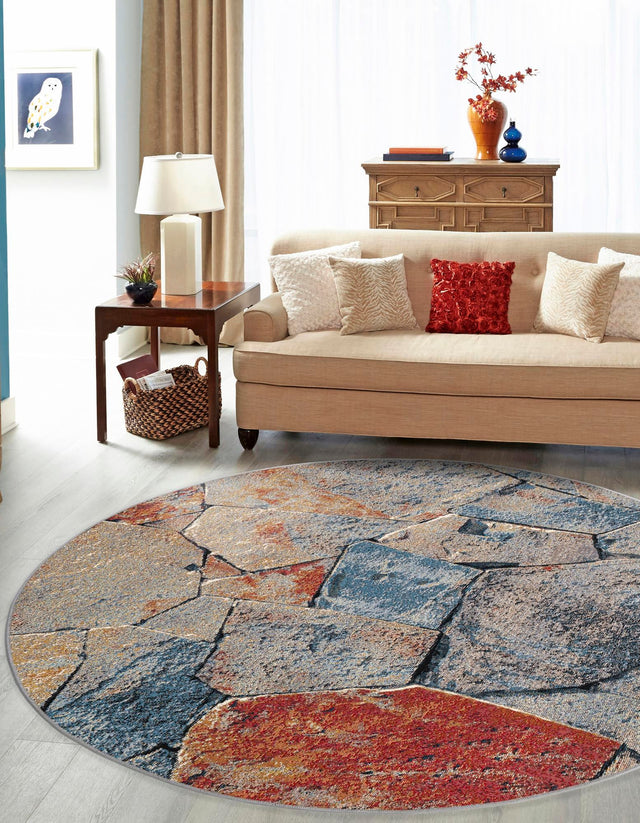 Multicolor 4' 1 x 4' 1 Outdoor Modern Round Area Rug Weather Resistant for Patio, Deck, Terrace, Balcony, Porch 100% Polypropylene Modern Outside Carpet for Sale at Rug Engine