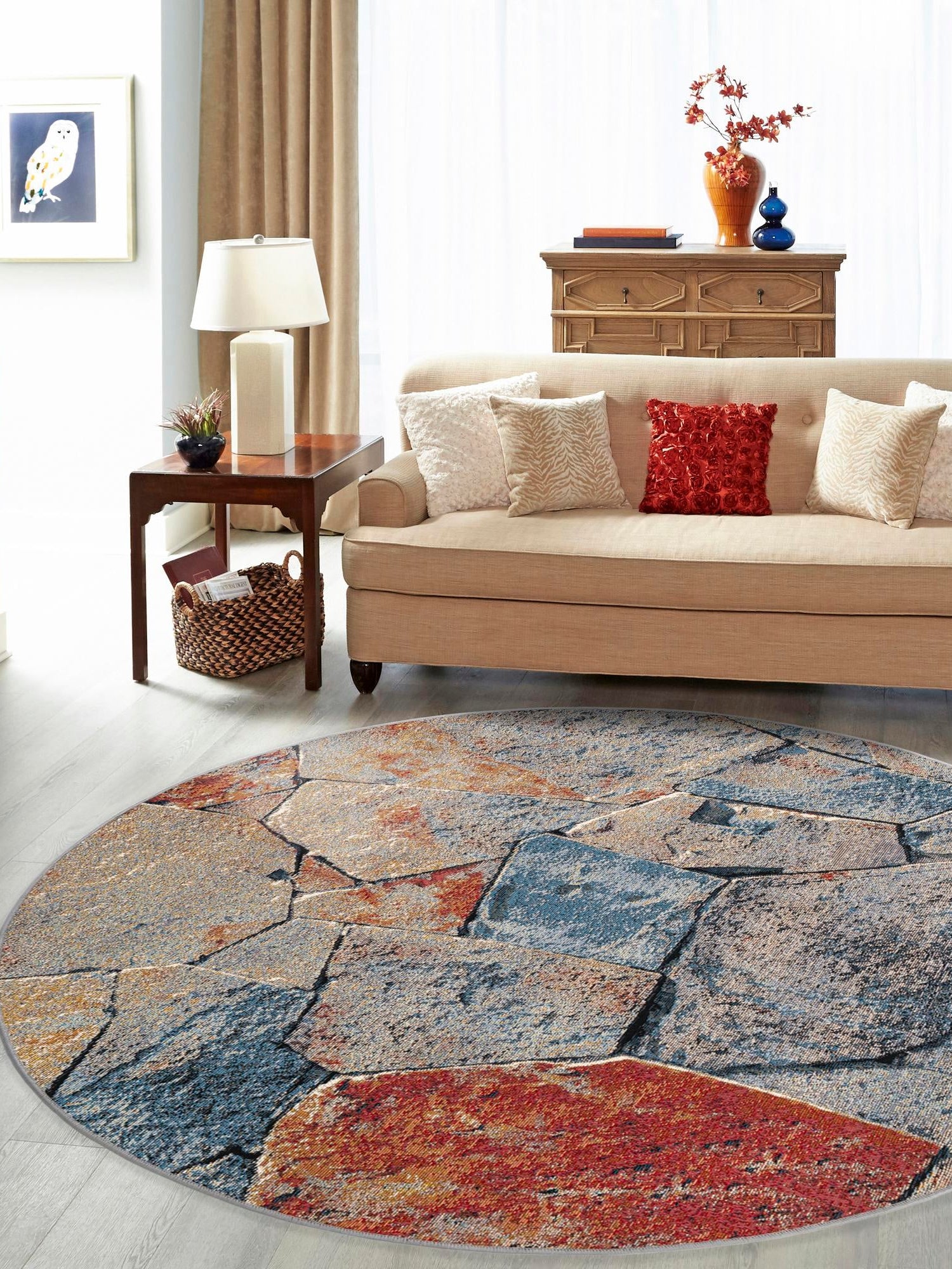 Multicolor 3' 1 x 3' 1 Outdoor Modern Round Area Rug Weather Resistant for Patio, Deck, Terrace, Balcony, Porch 100% Polypropylene Modern Outside Carpet for Sale at Rug Engine