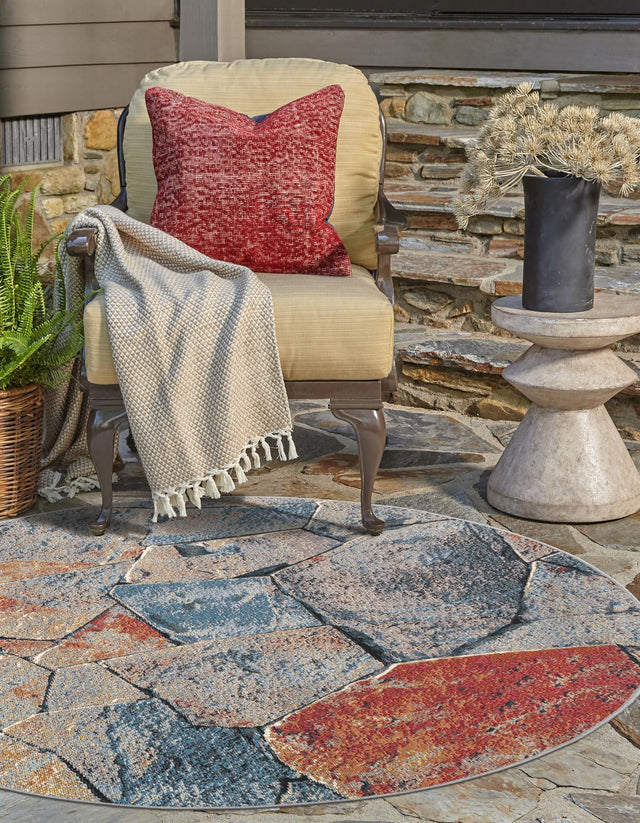 Multicolor 3' 1 x 3' 1 Outdoor Modern Round Area Rug Weather Resistant for Patio, Deck, Terrace, Balcony, Porch 100% Polypropylene Modern Outside Carpet for Sale at Rug Engine