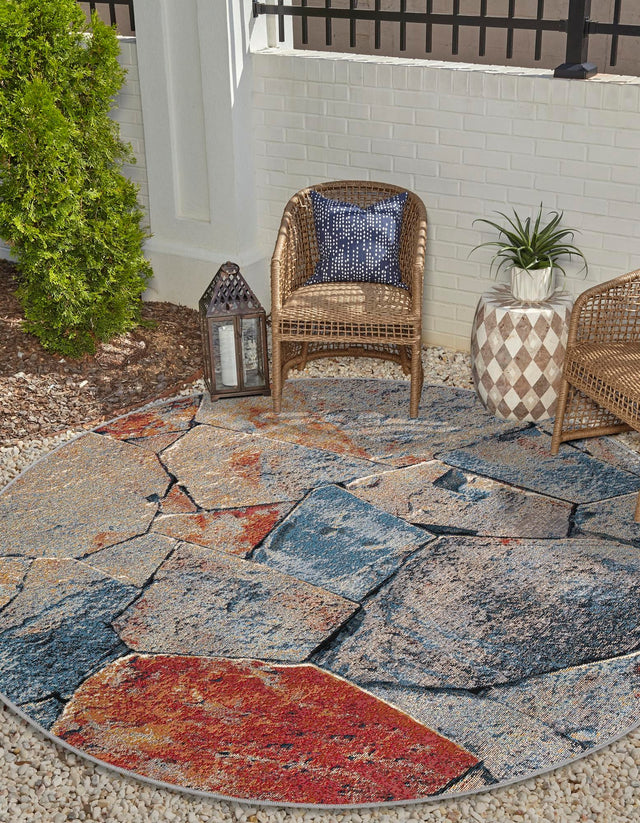 Multicolor 4' 1 x 4' 1 Outdoor Modern Round Area Rug Weather Resistant for Patio, Deck, Terrace, Balcony, Porch 100% Polypropylene Modern Outside Carpet for Sale at Rug Engine