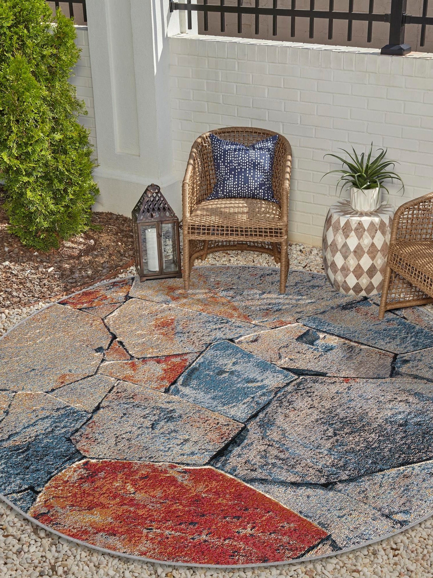 Multicolor 3' 1 x 3' 1 Outdoor Modern Round Area Rug Weather Resistant for Patio, Deck, Terrace, Balcony, Porch 100% Polypropylene Modern Outside Carpet for Sale at Rug Engine