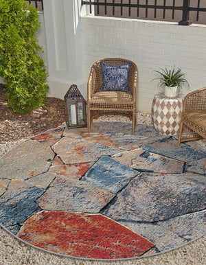 Multicolor 3' 1 x 3' 1 Outdoor Modern Round Area Rug Weather Resistant for Patio, Deck, Terrace, Balcony, Porch 100% Polypropylene Modern Outside Carpet for Sale at Rug Engine