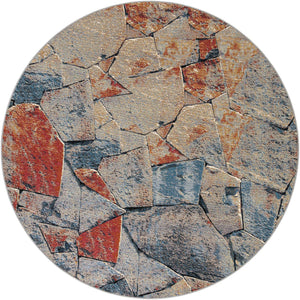 Multicolor 7' 10 x 7' 10 Outdoor Modern Round Area Rug Weather Resistant for Patio, Deck, Terrace, Balcony, Porch 100% Polypropylene Modern Outside Carpet for Sale at Rug Engine