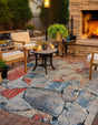 Multicolor 7' 10 x 7' 10 Outdoor Modern Square Area Rug Weather Resistant for Patio, Deck, Terrace, Balcony, Porch 100% Polypropylene Modern Outside Carpet for Sale at Rug Engine