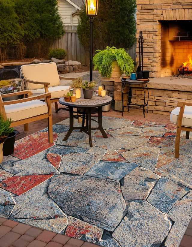 Multicolor 10' x 10' Outdoor Modern Square Area Rug Weather Resistant for Patio, Deck, Terrace, Balcony, Porch 100% Polypropylene Modern Outside Carpet for Sale at Rug Engine