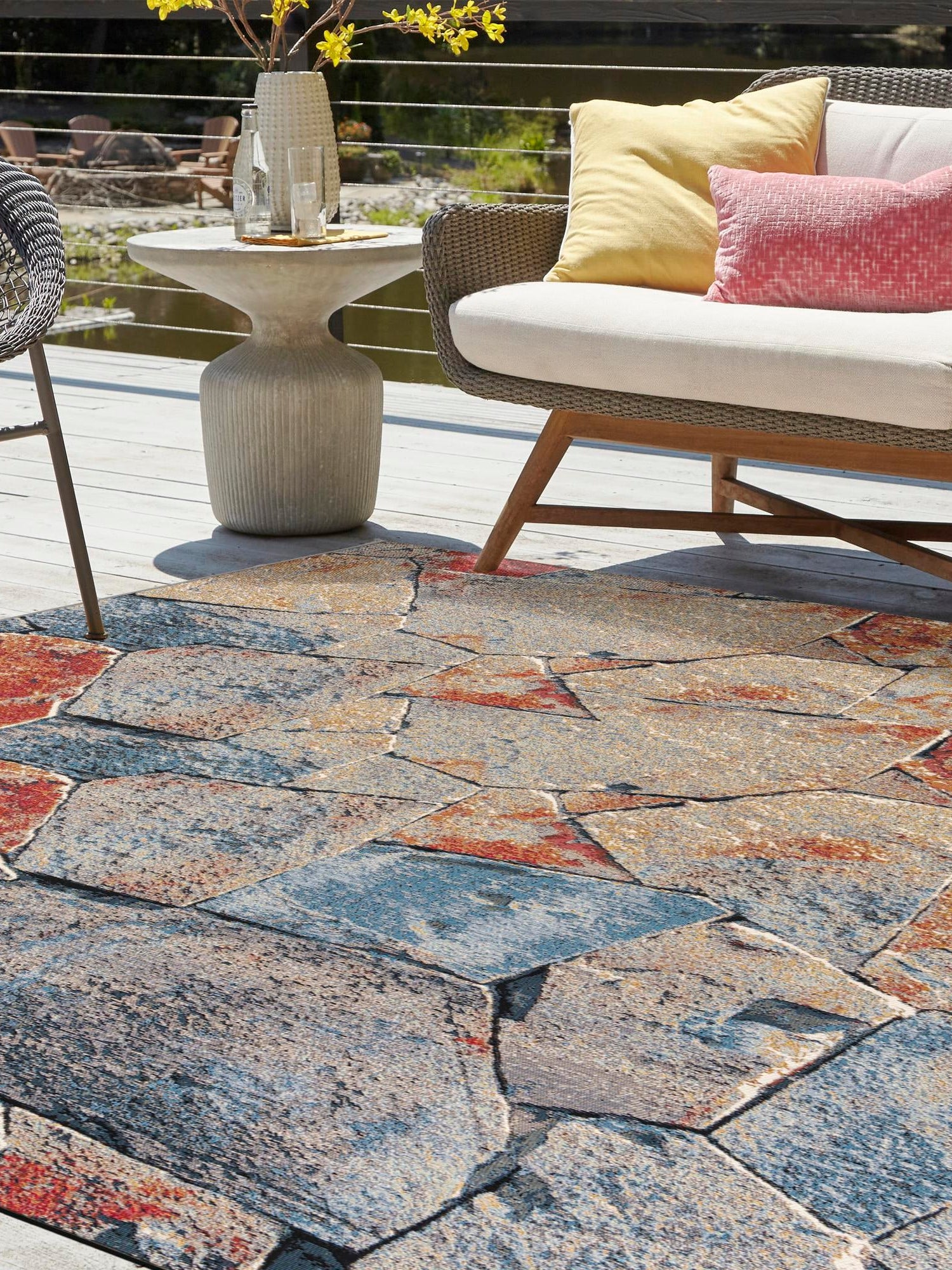 Multicolor 7' 10 x 7' 10 Outdoor Modern Square Area Rug Weather Resistant for Patio, Deck, Terrace, Balcony, Porch 100% Polypropylene Modern Outside Carpet for Sale at Rug Engine