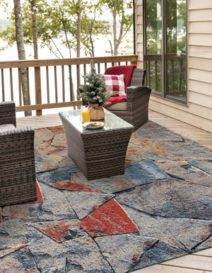 Multicolor 10' x 10' Outdoor Modern Square Area Rug Weather Resistant for Patio, Deck, Terrace, Balcony, Porch 100% Polypropylene Modern Outside Carpet for Sale at Rug Engine