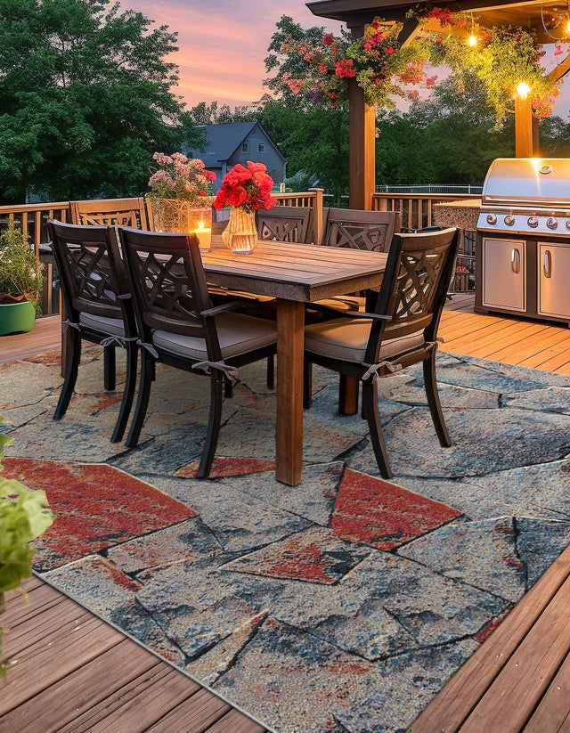 Multicolor 7' 10 x 7' 10 Outdoor Modern Square Area Rug Weather Resistant for Patio, Deck, Terrace, Balcony, Porch 100% Polypropylene Modern Outside Carpet for Sale at Rug Engine