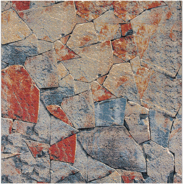 Multicolor 7' 10 x 7' 10 Outdoor Modern Square Area Rug Weather Resistant for Patio, Deck, Terrace, Balcony, Porch 100% Polypropylene Modern Outside Carpet for Sale at Rug Engine