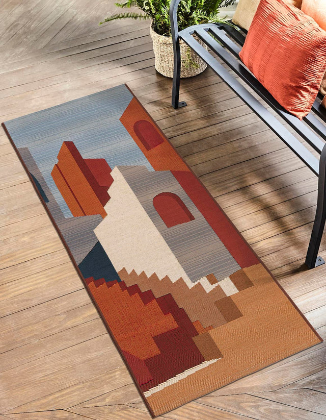 Multicolor 2' x 5' 1 Outdoor Modern Runner Area Rug Weather Resistant for Patio, Deck, Terrace, Balcony, Porch 100% Polypropylene Modern Outside Carpet for Sale at Rug Engine