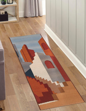 Multicolor 2' x 5' 1 Outdoor Modern Runner Area Rug Weather Resistant for Patio, Deck, Terrace, Balcony, Porch 100% Polypropylene Modern Outside Carpet for Sale at Rug Engine