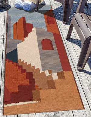Multicolor 2' x 6' 1 Outdoor Modern Runner Area Rug Weather Resistant for Patio, Deck, Terrace, Balcony, Porch 100% Polypropylene Modern Outside Carpet for Sale at Rug Engine