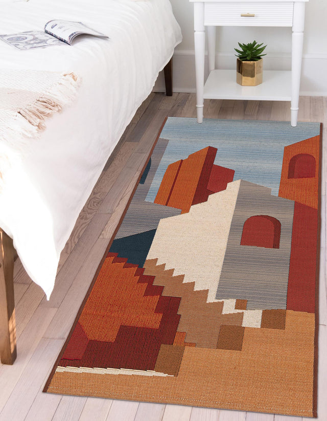 Multicolor 2' x 5' 1 Outdoor Modern Runner Area Rug Weather Resistant for Patio, Deck, Terrace, Balcony, Porch 100% Polypropylene Modern Outside Carpet for Sale at Rug Engine