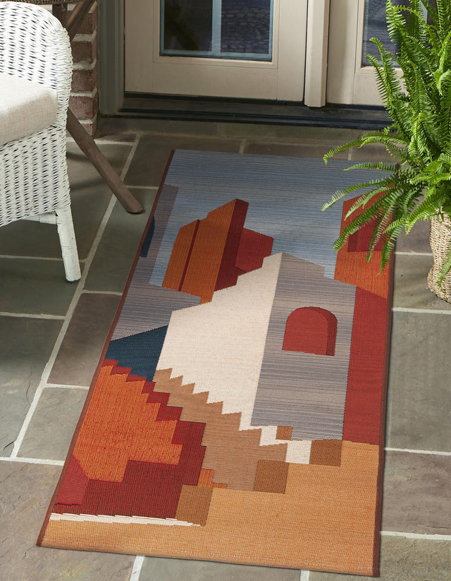 Multicolor 2' x 5' 1 Outdoor Modern Runner Area Rug Weather Resistant for Patio, Deck, Terrace, Balcony, Porch 100% Polypropylene Modern Outside Carpet for Sale at Rug Engine