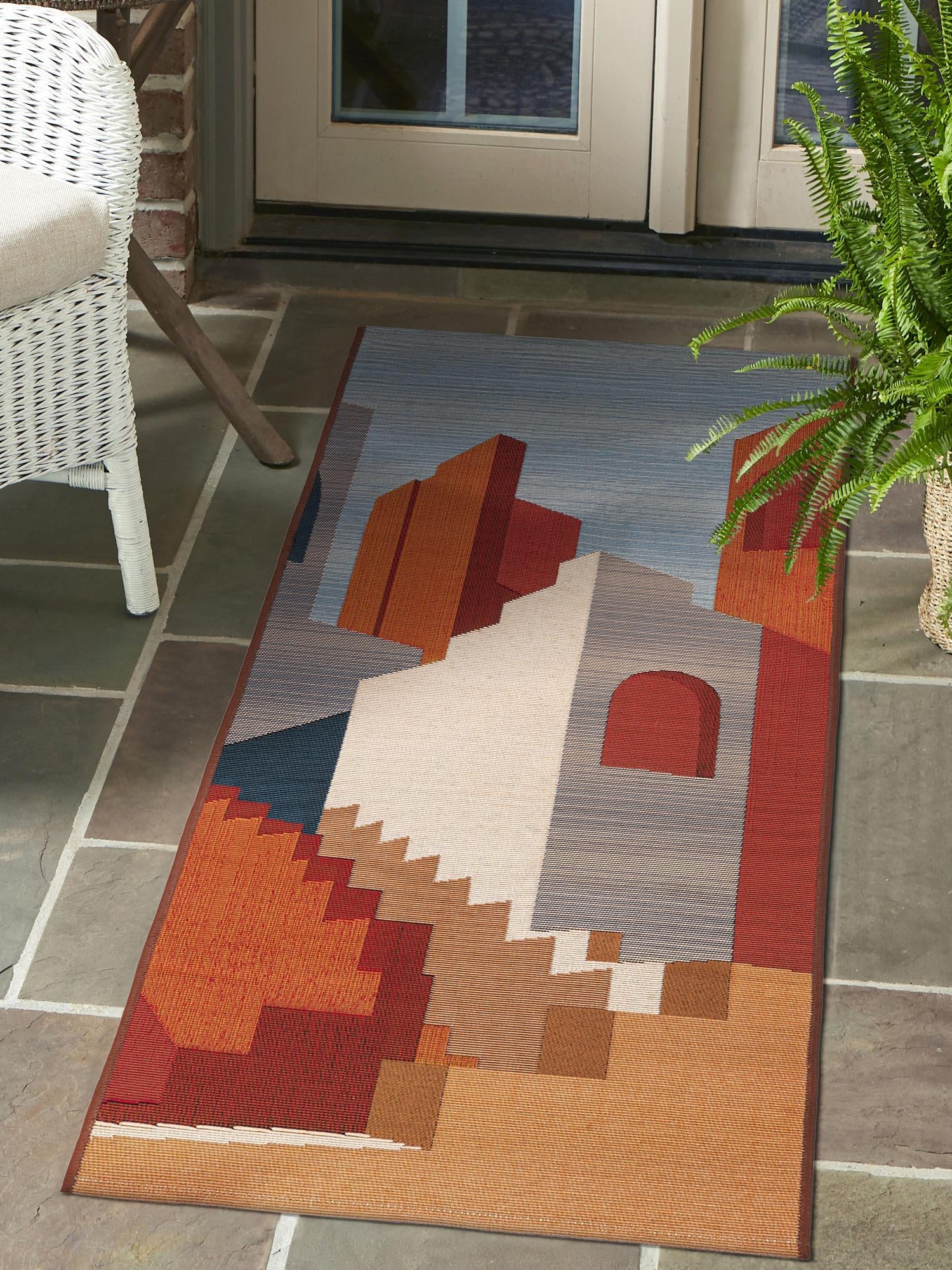 Multicolor 2' 7 x 10' Outdoor Modern Runner Area Rug Weather Resistant for Patio, Deck, Terrace, Balcony, Porch 100% Polypropylene Modern Outside Carpet for Sale at Rug Engine