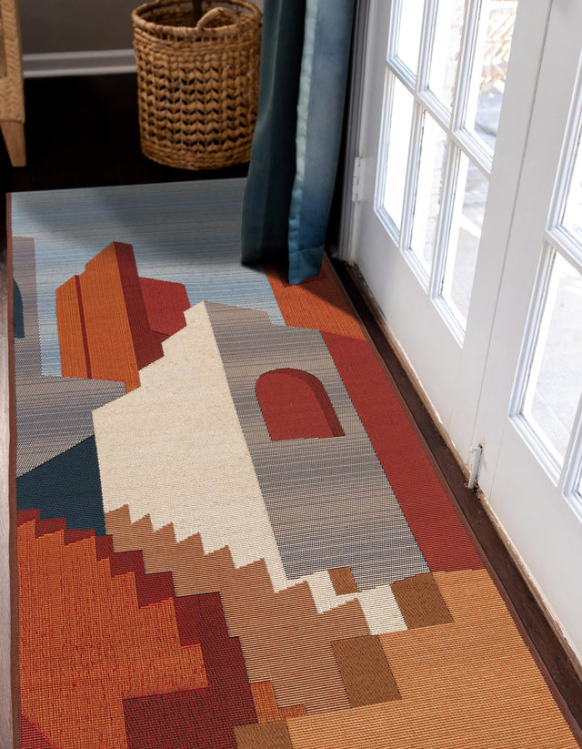 Multicolor 2' 7 x 12' Outdoor Modern Runner Area Rug Weather Resistant for Patio, Deck, Terrace, Balcony, Porch 100% Polypropylene Modern Outside Carpet for Sale at Rug Engine