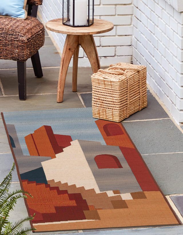 Multicolor 2' x 5' 1 Outdoor Modern Runner Area Rug Weather Resistant for Patio, Deck, Terrace, Balcony, Porch 100% Polypropylene Modern Outside Carpet for Sale at Rug Engine