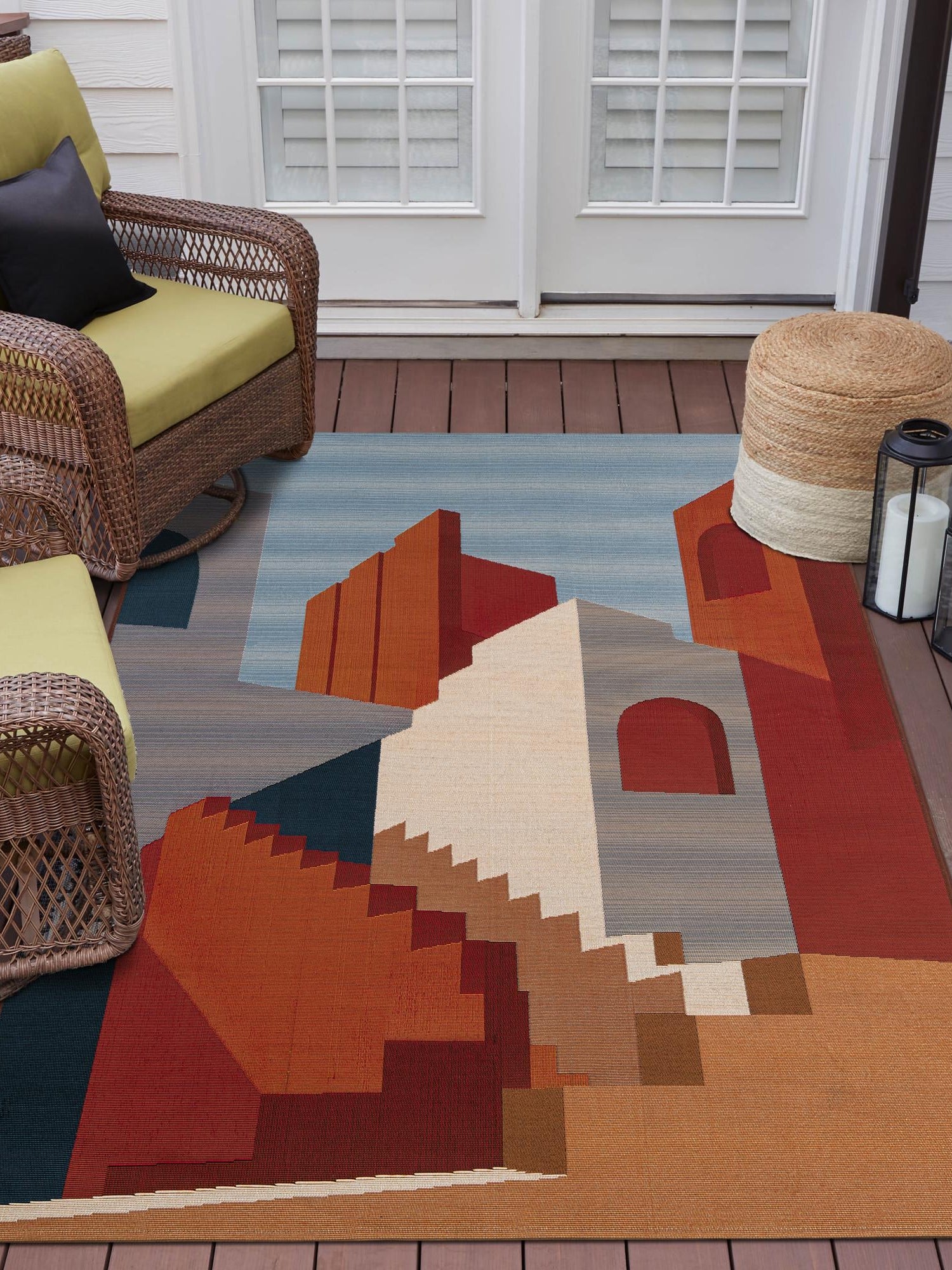 Multicolor 5' 1 x 7' 1 Outdoor Modern Rectangle Area Rug Weather Resistant for Patio, Deck, Terrace, Balcony, Porch 100% Polypropylene Modern Outside Carpet for Sale at Rug Engine