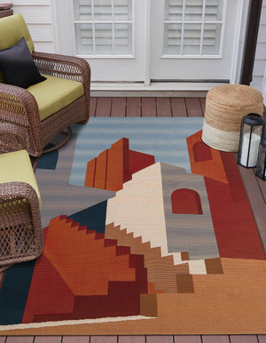 Multicolor 7' 10 x 10' Outdoor Modern Rectangle Area Rug Weather Resistant for Patio, Deck, Terrace, Balcony, Porch 100% Polypropylene Modern Outside Carpet for Sale at Rug Engine