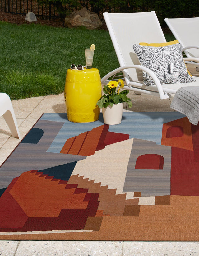 Multicolor 10' x 14' 1 Outdoor Modern Rectangle Area Rug Weather Resistant for Patio, Deck, Terrace, Balcony, Porch 100% Polypropylene Modern Outside Carpet for Sale at Rug Engine