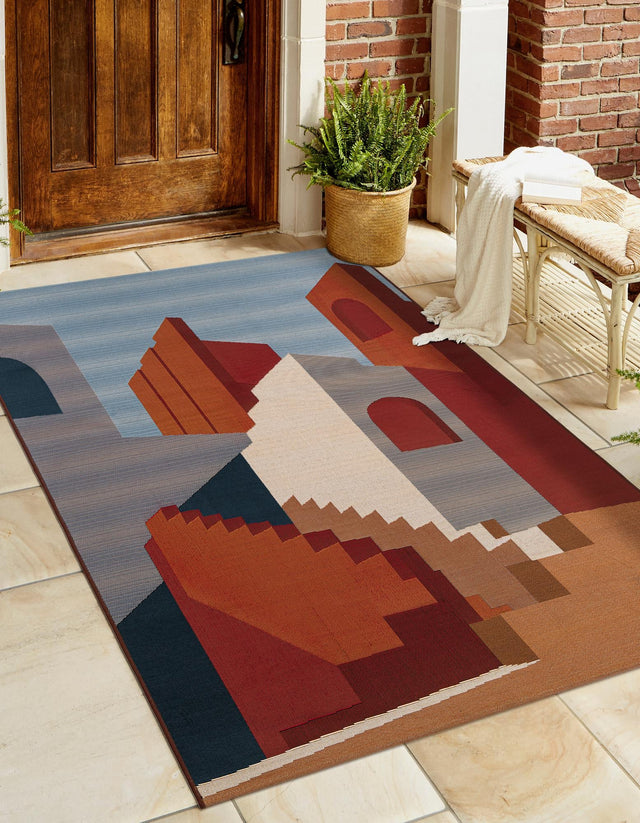 Multicolor 4' 1 x 6' 1 Outdoor Modern Rectangle Area Rug Weather Resistant for Patio, Deck, Terrace, Balcony, Porch 100% Polypropylene Modern Outside Carpet for Sale at Rug Engine
