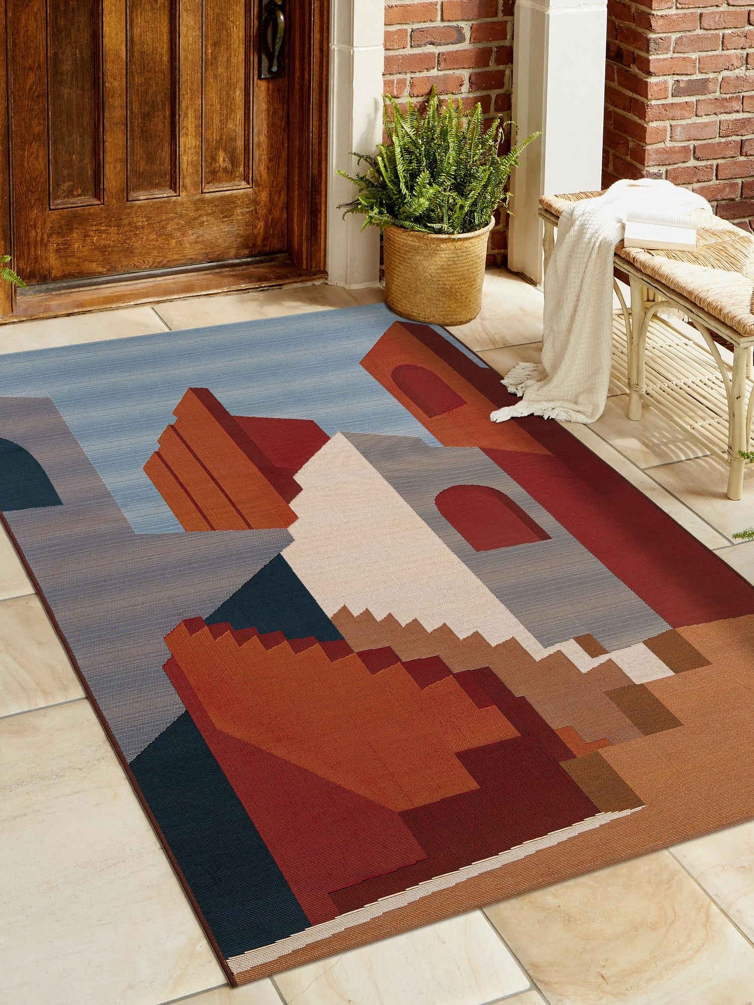 Multicolor 7' 10 x 10' Outdoor Modern Rectangle Area Rug Weather Resistant for Patio, Deck, Terrace, Balcony, Porch 100% Polypropylene Modern Outside Carpet for Sale at Rug Engine