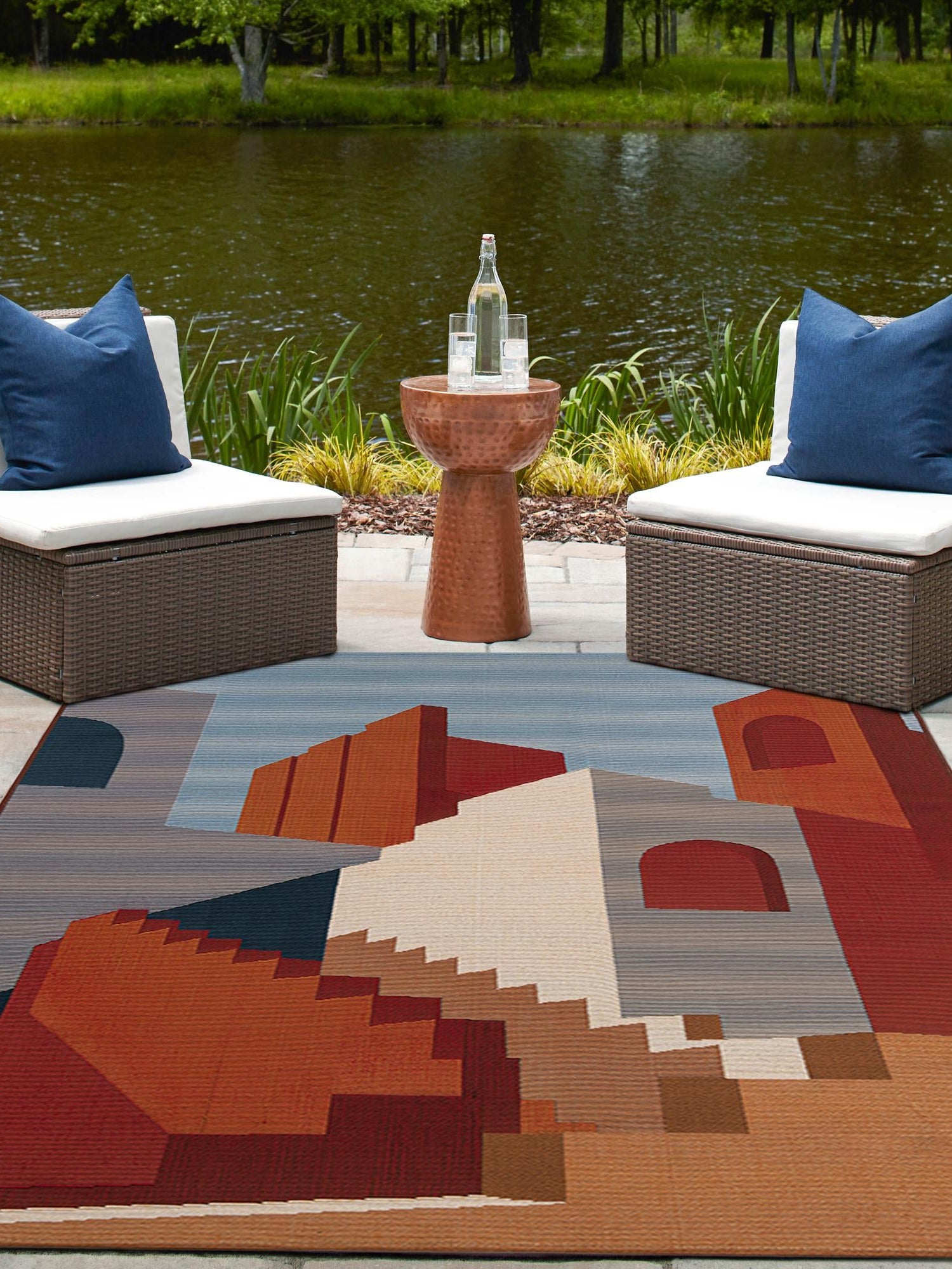 Multicolor 9' x 12' Outdoor Modern Rectangle Area Rug Weather Resistant for Patio, Deck, Terrace, Balcony, Porch 100% Polypropylene Modern Outside Carpet for Sale at Rug Engine