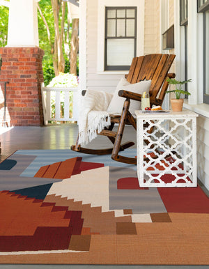 Multicolor 5' 1 x 7' 1 Outdoor Modern Rectangle Area Rug Weather Resistant for Patio, Deck, Terrace, Balcony, Porch 100% Polypropylene Modern Outside Carpet for Sale at Rug Engine